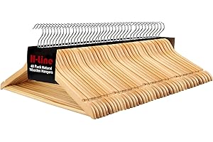 H-line Pack of 40 x Wooden Coat Suit Garment Hangers Wood Wardrobe Hanger with Trouser Bar