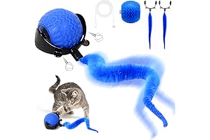 Haokelai Interactive Cat Toy Ball, Active Rolling Ball with Tail for Cats, 360° Smart Automatic Rolling Large Small Cats & Dogs PetBall (Blue)
