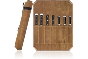 LETCDFER Chef's Knife Roll Bag Portable Chef Knife Wrap Bag,Knife Wrap Roll And Rolls Heavy Duty Waxed Canvas Chef Knife Roll 7 Slots Knife Tool Roll Case Bag，gifts For Pro Chefs Or Culinary Enthusiasts
