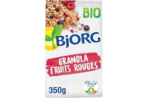 BJORG - Céréales Bio Granola Fruits Rouges - Aux Céréales Complètes - Sans Huile de Palme - Riche en Fibres - Pour Le Petit Déjeuner - 6 Sachets de 350 g