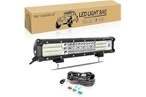 SKYWORLD 9D 15 Pouces Barre Lumineuse LED Hors Route 12V 24V Combo Barre LED/lumières de Travail Phare de Barre Lumineuse de Bateau pour Voiture Camion SUV 4x4 ATV avec Fil