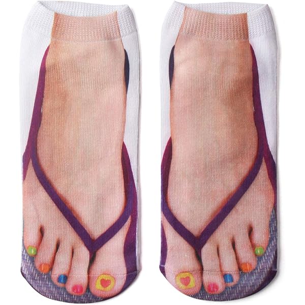 Calzino finto sandalo 5 paia calzini stampati fantasia 3d infradito cotone elastico -sudore e traspirante calze alla caviglia calze per donne uomini, Rosa, Taglia unica