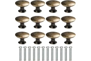 Wajade Round Drawer Knobs 12 Pack Vintage Brass Shabby Cabinet Knobs Drawer Handles Pulls with Screws for Cabinet Wardrobe Drawer Cupboard of Kitchen Bedroom Furniture 30mm