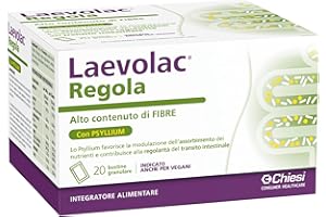 CHIESI FARMACEUTICI Laevolac Regola - Integratore Alimentare Naturale, Aiuta a Regolare la Funzionalità dell’Intestino, a Base di Crusca di Frumento, e Psyllium, Indicato per Vegani - Confezione da 20 bustine monodose