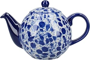 London Pottery C001007 Splash Globe Teapot with Strainer, Stoneware, Blue / White, 2 Cup (500 ml)