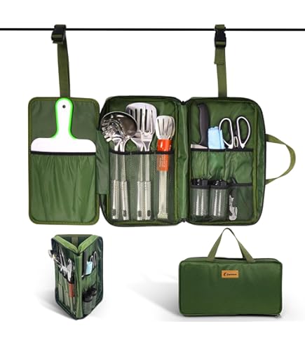 Mnsconkl Campingservies, set voor 2 personen, roestvrijstalen reisbestek met etui, lepel, vork, mes, campingbestek voor reizen, outdoor, picknick, werk, school, vaatwasmachinebestendig (rood wit