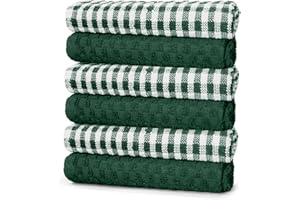 ZZZMRH 100% cotton pack of 6 Green Kitchen towel. Cotton tea towels for Household essential, High absorbent Soft t towels & Dish cloths for washing up and drying dishes