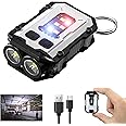 RFFTQQ W409 Mini Keychain Flashlight with Magnet, USB C Rechargeable, EDC, 800 High Lumens, LED & COB Portable Clip on Flashlights-8 Modes, Waterproof (White)