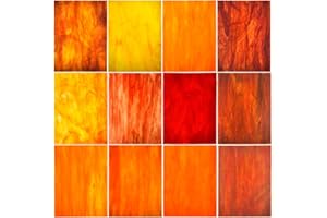 KIPHEPI Paquete de 12 hojas variadas de hojas de vidrieras, vidrio de arte catedral de 4 x 6 pulgadas, azulejos de mosaico de vidrio para manualidades (serie roja)