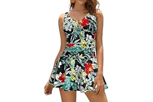 SHEKINI Women's One Piece Swimsuit V Neck Swimwear Wrap Over Padded Bathing Suit Ruched Tummy Control Wide Straps Swimming Costume with Skirt Plus Size