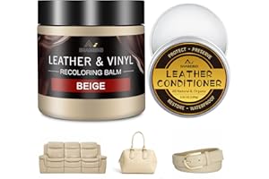 SHABEIBEI 200ml Leather Recoloring Balm with 100ml Conditioner, Beige Leather Repair Kit and Scratch remover for Furniture, Car Seats, Sofas – Dye & Restorer for Couches, Vinyl, PU, Faux
