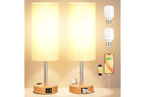 kakanuo Set di 2 Lampade da Comodino, Abat Jour da Comodino Touch Dimmerabile a 3 Vie con Porte USB-A+C+Presa CA+2 Lampadine, Lampade da Tavolo per Camera da Letto Soggiorno Ufficio