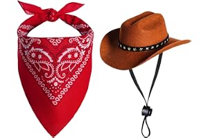 choyaxo Pet Cowboy Costume Halloween Costumes for Dogs Cat Cowboy Hat with Bandana Scarf (Small)