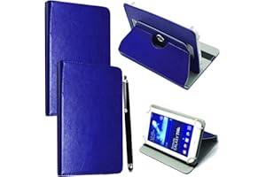 MOBILE STUFF Universal 360° Rotational Colourful Various PU Leather Stand Case Cover Fits All 7" Inch Android Tablets tab devices + Free Stylus Pen (Universal 7'' blue)