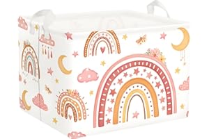 Clastyle Cestos Almacenaje Infantil Arco Iris Cesta Ropa Sucia Plegable para Habitación Infantil Dormitorio Cajas de Almacenaje Juguetes para Chica,Luna,40 * 30 * 30 cm