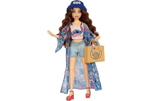 DISNEY ILY 4EVER DISNEY STORE Muñeca Fashion 30 cm Inspirada en Stitch de Verano - Incluye 2 Outfits y Accesorios - hasta 10 Puntos de Articulación, Brown Wavy Hair Stitch Fashion Doll
