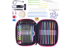 Soleebee Tutto-in-Uno Alta qualità Uncinetto Astuccio Ago Crochet Set 100 Pezzi Accessori Ago per Maglieria Uncinetto Multicolore con Borsa Rosa Portatile, Impugnatura Ergonomica per Un Comfort (A)