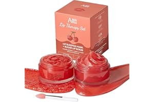 ‎ANAIRUI ANAiRUi Lippenreparatur Feuchtigkeitskit, Kirsche & Vitamin E Lippenpeeling Exfoliator und Lip Sleeping Mask, 2in1 Veganes Zucker-Lippenpflegeset zur Behandlung trockener, spröder, schuppiger Lippen