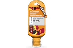 Palm Safe Mango 60ml Anti Bacterial Premium Hand Sanitiser Travel Size Refillable Clip Bottle Quick Drying Non Sticky Extra Moisturising Kills 99.9% of Viruses and Bacteria