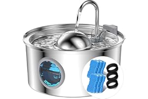 Fontanella per Gatti con Finestra Trasparente, AONBOY 3.2L Fontana per Gatti in Acciaio Inox, 6 Pezzi Filtro + 3 Pezzi di Spugna, Emisferico, Filtrazione Multipla, Pompa Silenziosa, Facile da pulire