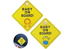 QTTVBTNA 2 Stück Baby an Bord Auto Warnschilder, 12cm x 12cm Sicherheits Autoschild mit Saugnäpfen Kinder, Auto Für Autofenster Wiederverwendbar Langlebig Baby An Bord Aufkleber für Aufkleber Auto