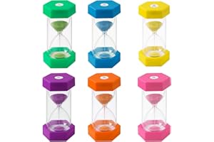 BUCOMTU 6 Stück Bunter Sanduhren für Kinder,Buntes Sanduhren Set 5/10/20/30/45/60 Minuten,Farbtimer, Zeitmesser Sanduhren, Geeignet für Küche, Zuhause, Kinderleben, Spieltimer (5/10/20/30/45/60Min)