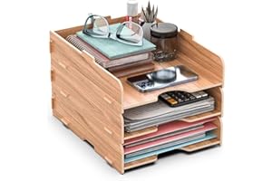 HORRAu Schreibtisch Ablagefächer Stapelbar, Briefablage Holz für Ablage Schreibtisch/Dokumentenablage/Papierablage Aktenablage A4