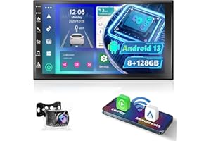 Radio samochodowe z systemem Android, 8 rdzeni, 8 G + 128 G, 2DIN Android, podofo 7" ekran QLED, cyfrowy odbiornik multimedialny z Bluetooth 5.0/GPS/FM/AM/RDS/MirrorLink+AHD kamera cofania + MIC