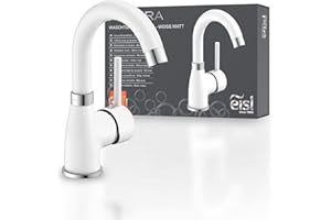 EISL Futura NI075FUTWCR Washbasin Mixer Energy-Saving 360° Pivoting Bathroom Tap, White matt/Chrome