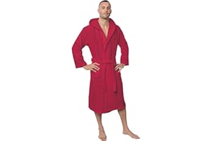 Twinzen Bathrobe Men 100% Cotton OEKO-TEX® Certified - Premium Dressing Gown Mens Absorbent Towelling with Hood, 2 Pockets, Belt