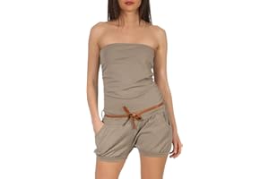 MALITO MORE THAN FASHION malito - Damen Jumpsuit - Einteiler mit Gürtel & Taschen - Bandeau Sommer Overall - kurzer trägerloser Playsuit - unifarbener Romper 8964 (Größe XS-M)