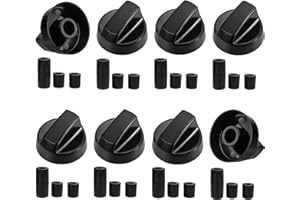 HUACOMMERCE 8 Pack Universal Cooker Knobs Replacement Set with 24 Accessories – Fits Gas Hobs, Electric Ovens & Thermostats, Heatproof Control Dials for Cookers, Stoves & Kitchen Appliances,（Black）