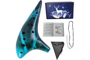 Mulucky Ocarina 12 Hole Alto C Smokey Straw Fired Ceramic Ocarina with Song Book for Beginners,(Blue)