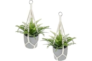 Jeffdad 2 Stück Makramee Blumenampel, Baumwollseil für Hängepflanztopf Boho Deko Beige Hängeampel Zum Aufhängen für Innen Außen Garten Wohnzimmer Balkon Fenster Balkone Wanddekoration(50cm)