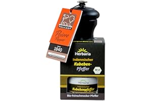 ‎HERBARIA Herbaria Kubebenpfeffer bio mit Peugeot-Pfeffermühle, Set, 1er Pack (1 x 20 g)