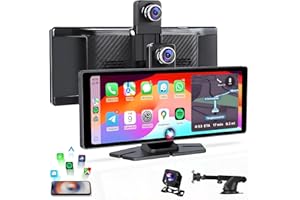 Écran CarPlay Voiture & Android Auto sans Fil 10,26″ IPS – Dashcam 4K + Caméra Recul 1080p – Autoradio Bluetooth FM AUX – Plug & Play USB-C, Carte 64 Go – CarByNevo D4 Pro