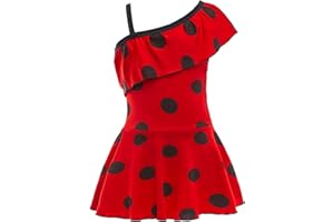 Lito Angels - Costume da Bagno Intero Ladybug Coccinella per Bambine, Pois Rossi, Monospalla con Gonna, Taglia