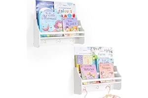 MOFASVIGI Nursery Bookshelf Set of 2 Book Shelf Organiser Floating Baby bookshelf Wall Mounted Shelves Toy Hanging Organizer for Kids Nursery Decoration, Kitchen Spice Rack 16 inch(White)