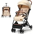 COSTWAY Lightweight Baby Stroller, One-Hand Foldable Infant Pushchair with 5-Point Harness, Adjustable Backrest/Footrest/Canopy, Compact Travel Buggy for 0-3 Years (Beige)