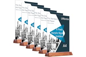 URbantin 6 Piezas Soporte A4 para Letreros de Acrílico,Porta Carteles,A4 Soporte Menú,Soporte Expositor de Sobremesa Acrílico Transparente para Restaurantes, Hotel, Tienda