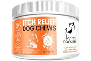 DOGSLIFE Itch Relief For Dogs | Anti Itch Dog Supplement To Relieve Itching & Soothe Irritated Skin | Omega 3 Chews For Healthy Skin + Coat | UK Veterinarian Formulated