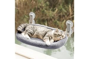 EDAGNY Doux Hamac Chat Fenetre Pliable, Peluche Hamac pour Chat Lit Fenetre Housse épaisse Amovible - Cadre en Acier Robuste Supporte jusqu'à 18 kg (Gris, avec lit)