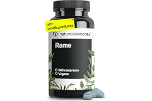 NATURAL ELEMENTS Rame – 365 compresse vegane – 2mg di rame per dose giornaliera – gusto neutro, alto dosaggio, senza additivi inutili – prodotto e testato in laboratorio in Germania