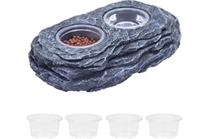 AIICIOO Dual Reptile Magnetic Feeder Ledge Rock Form Gecko Feeding Holder Trinkschale Gecko Terrarium Dekor Wasserschale Eidechse Fütterung Tasse für Chamäleon Schopfgecko Bartagame mit 6 PCS Schale