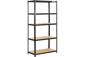 Rhino Racking – 2 Bays – 5 Tier Heavy Duty Garage Shelving Units – 200kg Load Weight Per Shelf – 1000kg Per Unit - 180x90x45cm - Black Adjustable Shelves