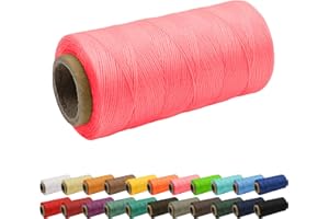 Uiopa 1mm Waxed Thread, 260m 150D Flat Leather Sewing Thread, Hand Stitching Thread Waxed Cord for Leather Craft, Bookbinding, Shoes Repairing, Pink Cord