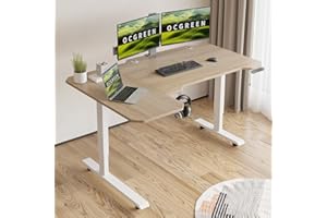 OCGREEN Biurko z regulacją wysokości, biurko z regulowaną wysokością elektrycznie z 2-krotnym teleskopowym blatem stojącym do pracy ze sterowaniem pamięcią, deska do łączenia (dąb, kształt 150 l)