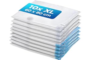 myHodo Sacchetti Sottovuoto Vestiti (10 Pezzi, 60x80 cm) - Sacchi Salvaspazio Riutilizzabili per Abbigliamento e Tessuti Domestici, Buste Grandi Durevoli, Uso Senza Pompa con Doppia Chiusura Ermetica