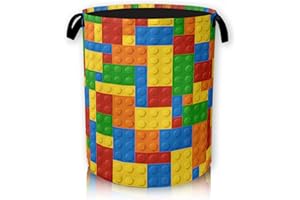 HUSITI Colorful Building Blocks Laundry Basket, Foldable Laundry Basket Storage Sorter with Handle,Round Washing Storage for Bedroom, Bathroom, College Dorm 66L