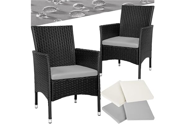 tectake® Ensemble de 2 Fauteuils Confortables avec Accoudoirs pour Salon de Jardin Exterieur ou Intérieur en Poly Rotin, 2 Sets de Housses & Coussins Inclus, Mobilier de Jardin